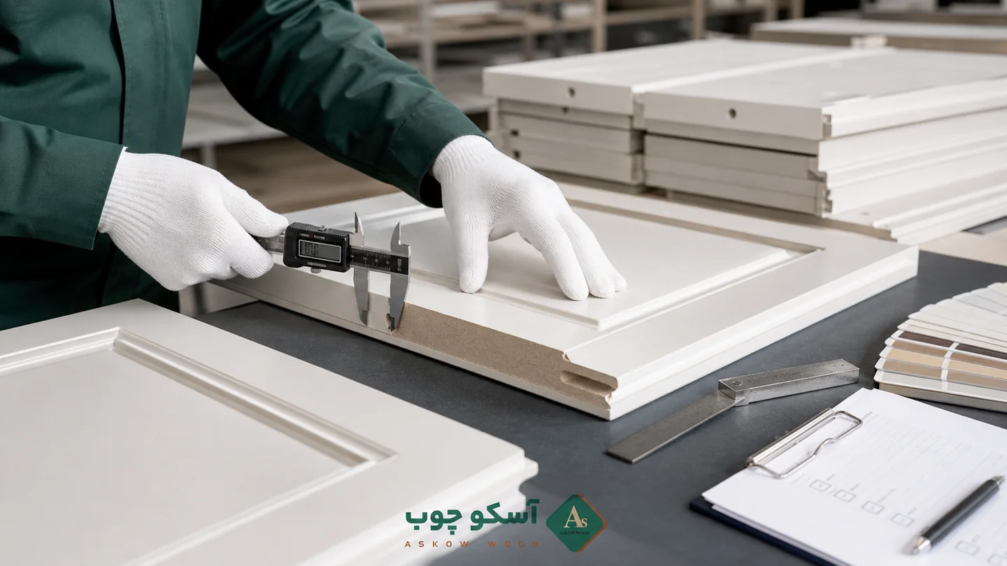 اندازه‌گیری و کنترل کیفیت درب کابینت در آسکو چوب