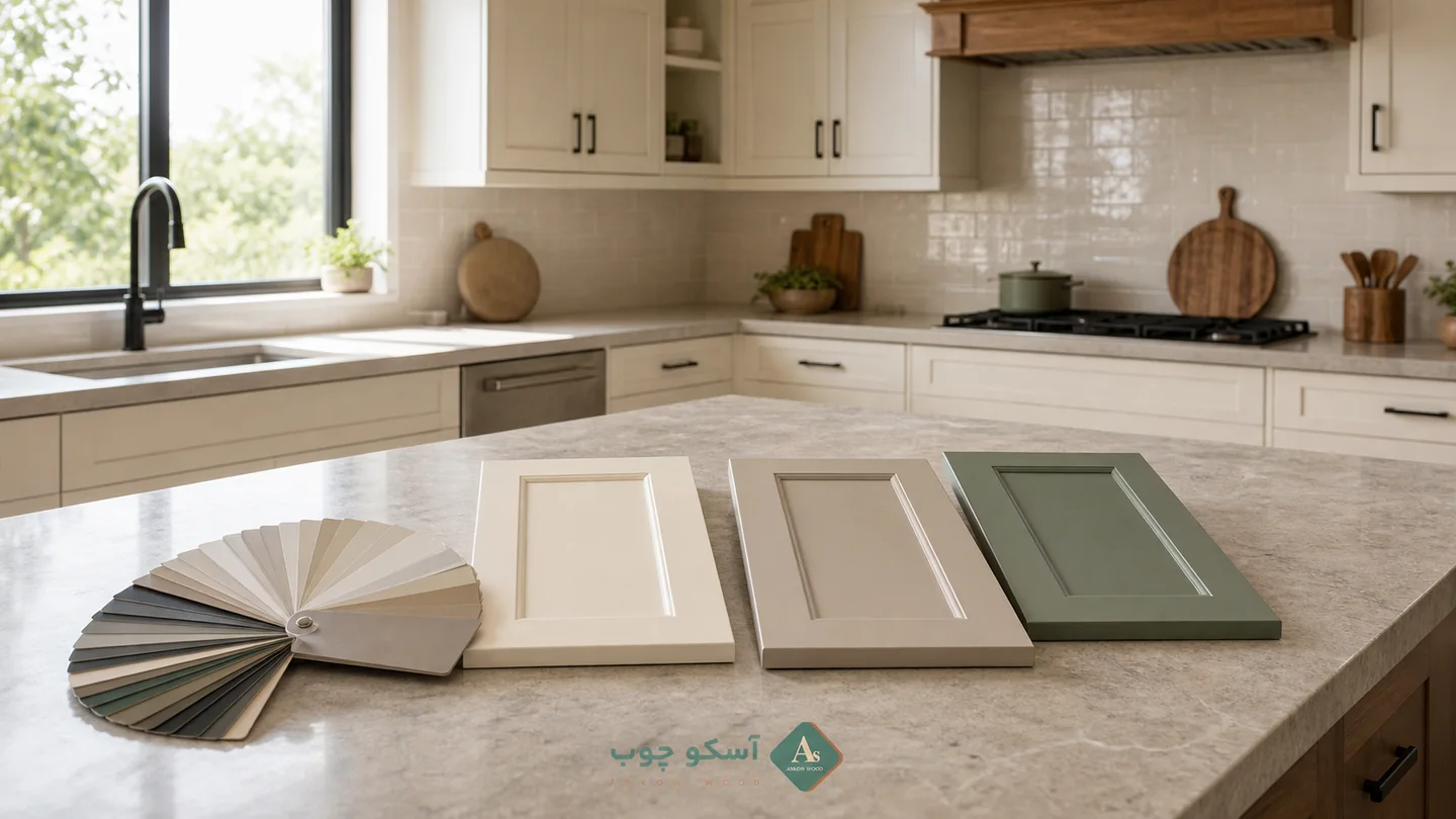 نمونه رنگ‌های روشن و سبز برای انتخاب رنگ کابینت آسکو چوب
