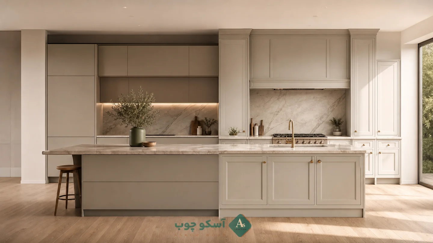 مقایسه کابینت مدرن و نئوکلاسیک با واترمارک آسکو چوب
