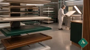فرآیند تولید درب کابینت پلی اورتان و کنترل کیفیت آسکو چوب
